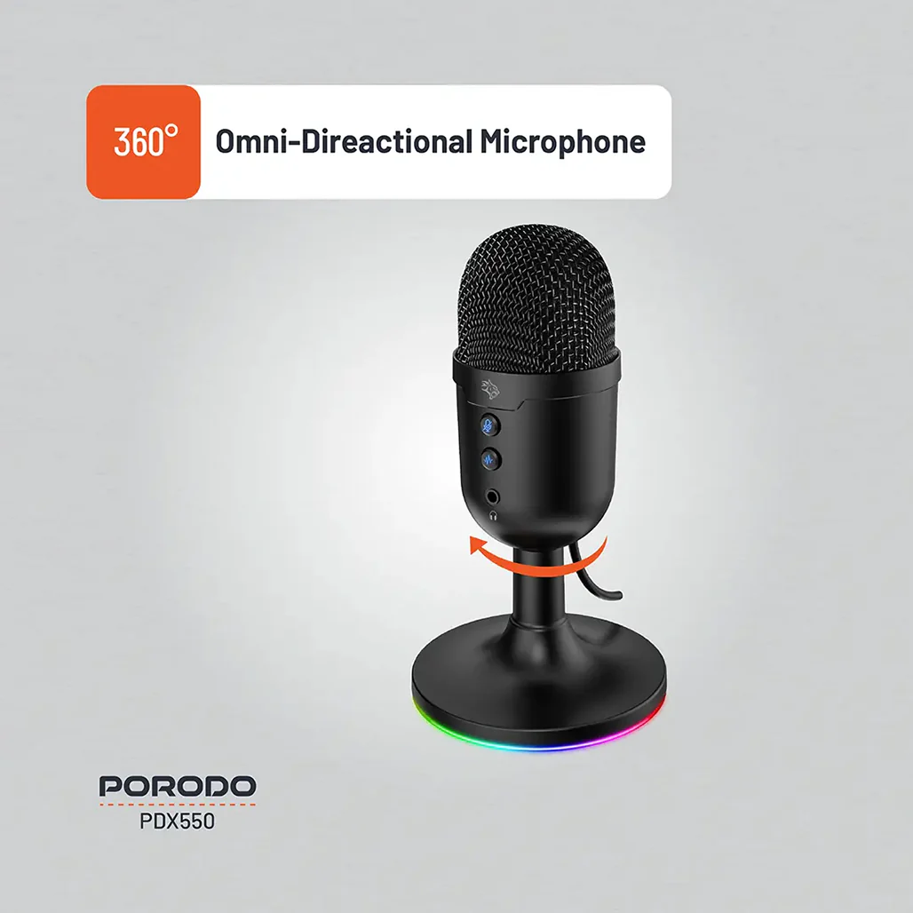 Porodo Gaming Omni-Directional USB Microphone - Black - Image 5