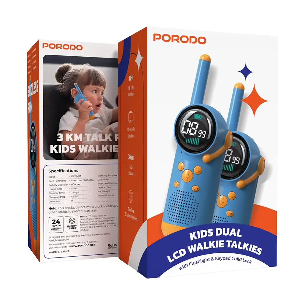 Porodo Kids Dual LCD Walkie Talkies with Flashlight & Keypad Child Lock - Image 3