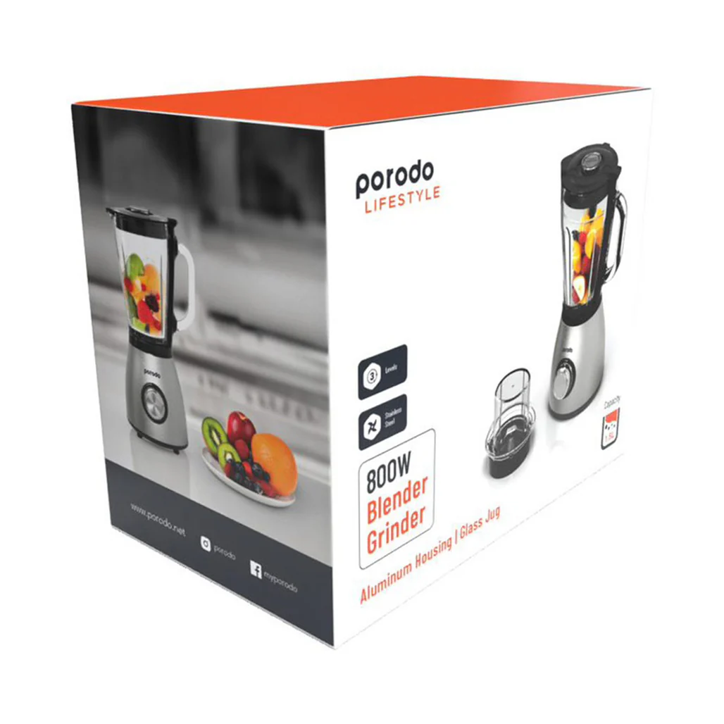 Porodo LifeStyle 800W 1.5L Stainless Steel Blender with Grinder Attachment and BS Plug - Image 5