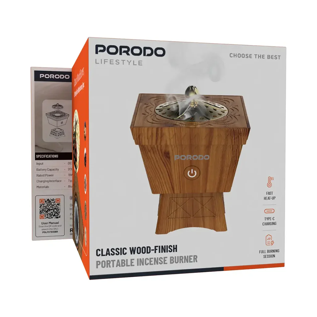 Porodo Lifestyle Classic Wood-Finish Portable Incense Burner - Image 2