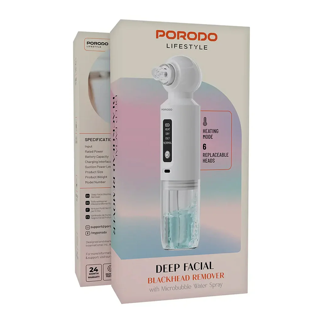 Porodo Lifestyle Deep Facial Blackhead Remover with Microbubble Water Spray – White - Image 2