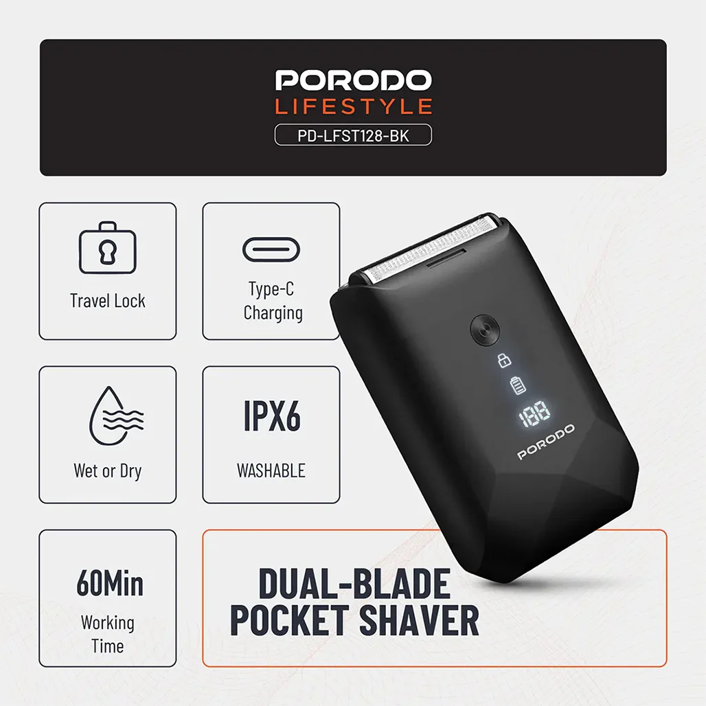 Porodo Lifestyle Dual-Blade Pocket Shaver – Black - PDLFST128BK - Image 6