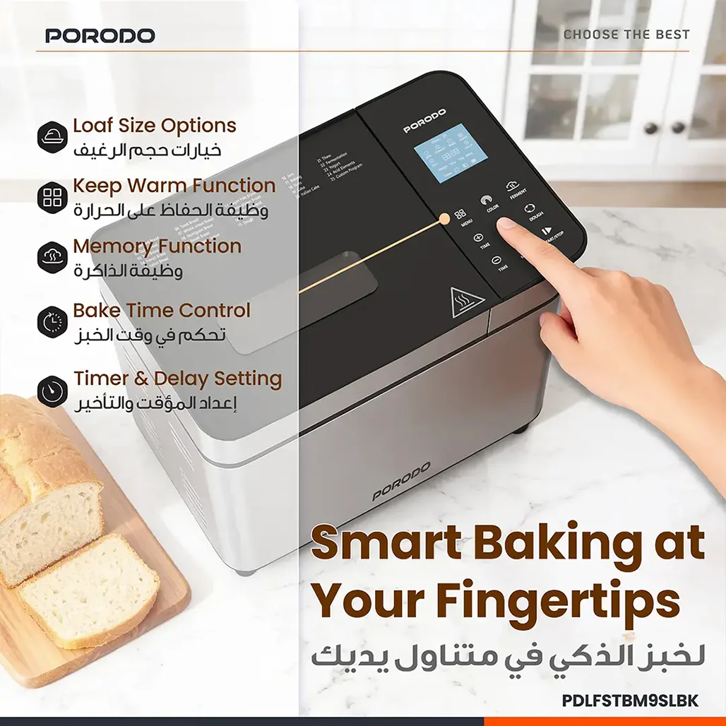 Porodo Lifestyle Khabaz Stainless Steel Automatic Bread Maker - Image 7