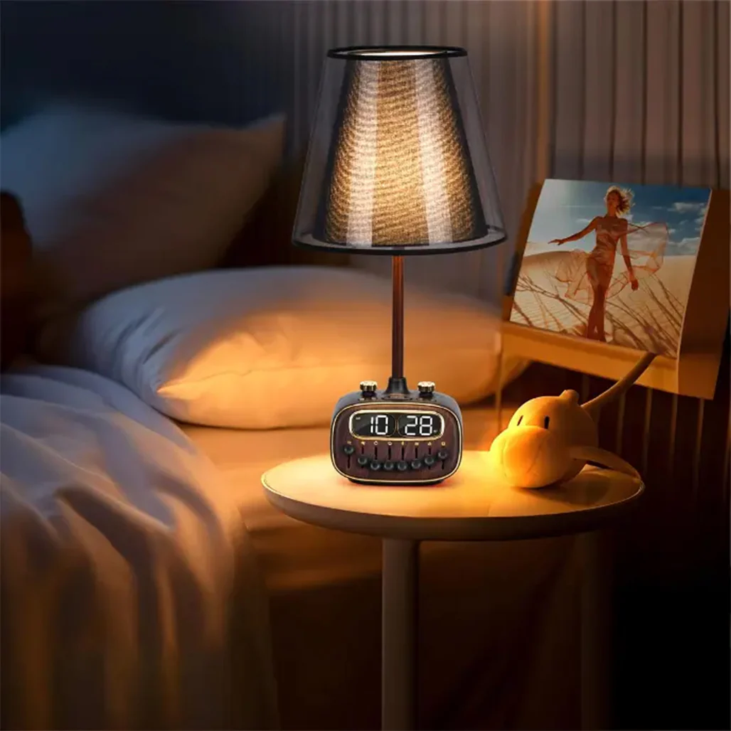 Porodo Lifestyle Retro Desk Lamp with White Noise, Bluetooth Speaker, and Digital Clock - Black - Image 3