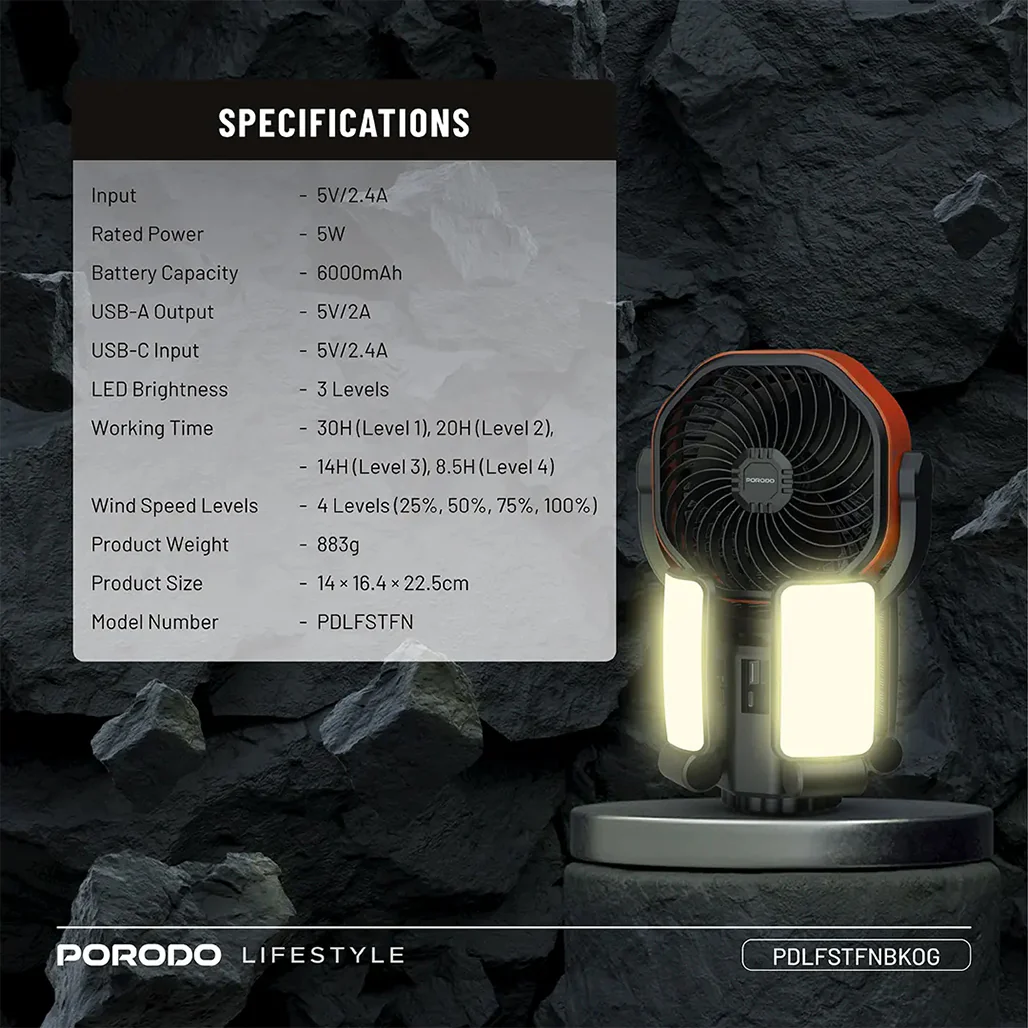 Porodo Lifestyle Suncharge Outdoor Solar Fan - PDLFSTFNBKOG - Image 3
