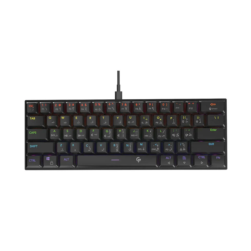 Porodo Low-Profile Mini 60% Wired Mechanical TKL Keyboard Rainbow