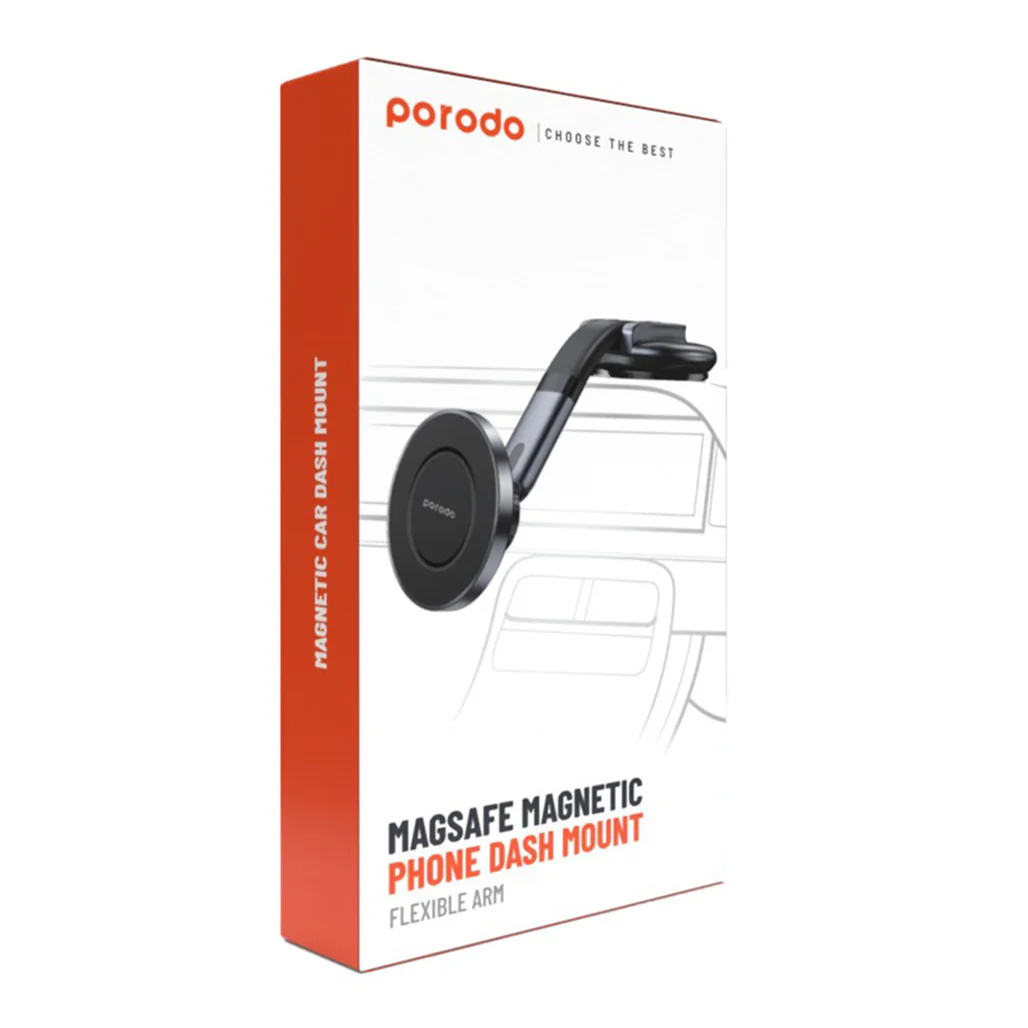 Porodo MagSafe Magnetic Phone Dash Mount with Flexible Arm and 360° Rotation - Black - Image 2