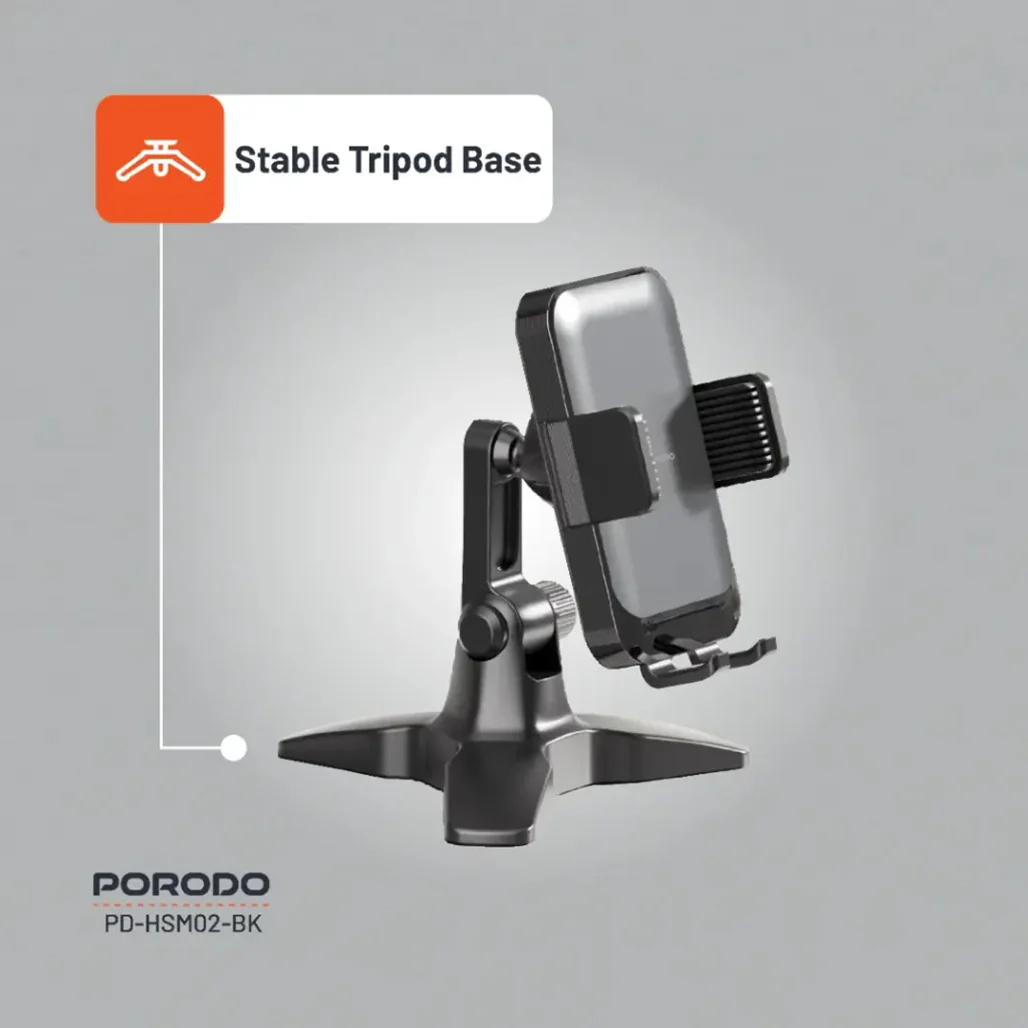 Porodo Multi-Angle Adjustable Desk Phone Stand – Universal Phone Holder for Video Calls, Streaming & Hands-Free Use – Black - Image 3