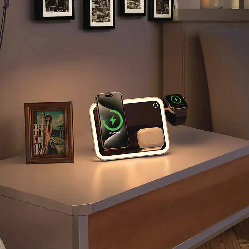 Porodo Multi-Device Wireless Charging Mirror with LED Lights – MagSafe, Adjustable Stand, and Night Light - Image 4