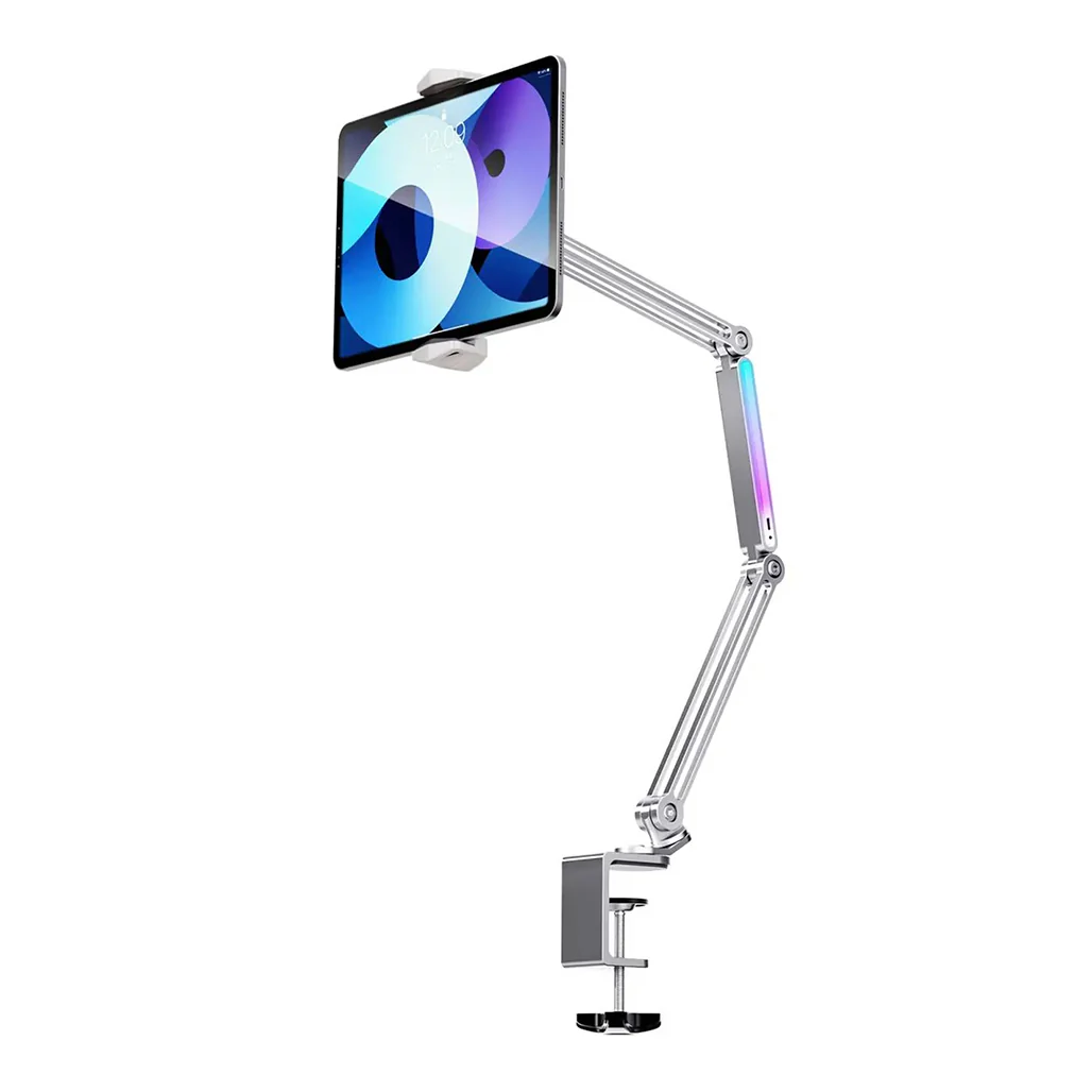Porodo Multi-Joint Aluminum Desk Mount with RGB Ambient Light and 360° Adjustable Viewing for Phone & Tablet - Image 3