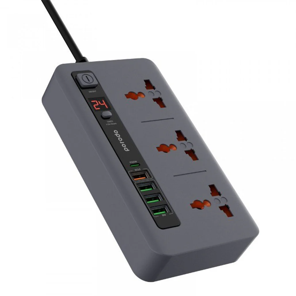 Porodo Multi-Port Power HUB 4 USB-A/USB-C Ultimate Home & Office Kit 2M - Gray - Image 3