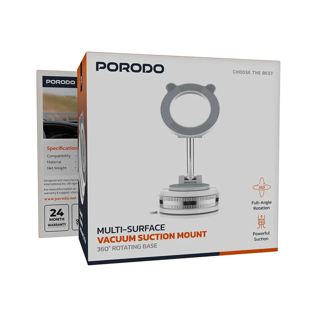 Porodo Multi-Surface Vacuum Suction Mount 360° Rotating Base - White - Image 3