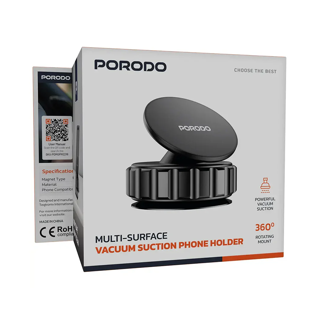 Porodo Multi-Surface Vacuum Suction Phone Holder - Black - Image 4