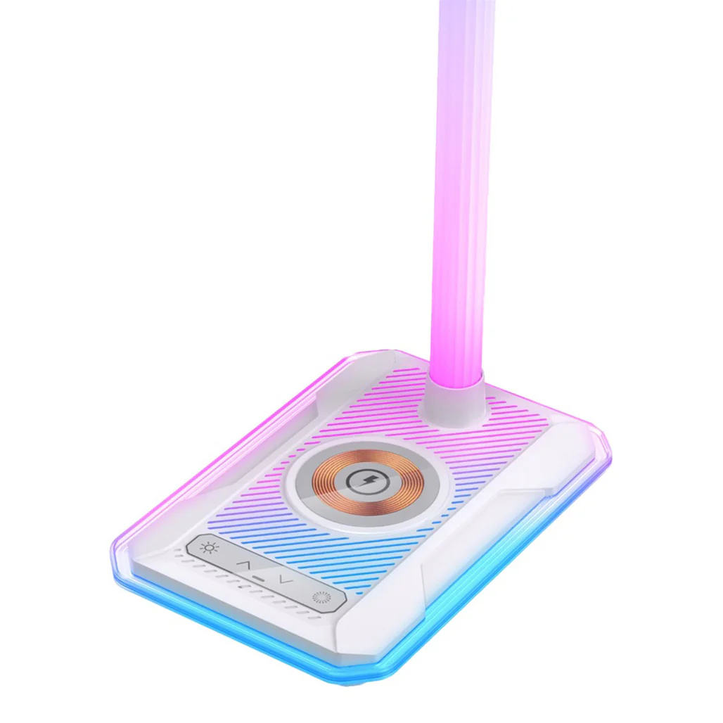 Porodo PDX119 Gaming Desk Lamp with RGB Lighting & 10W Wireless Charging Base - White - Image 2