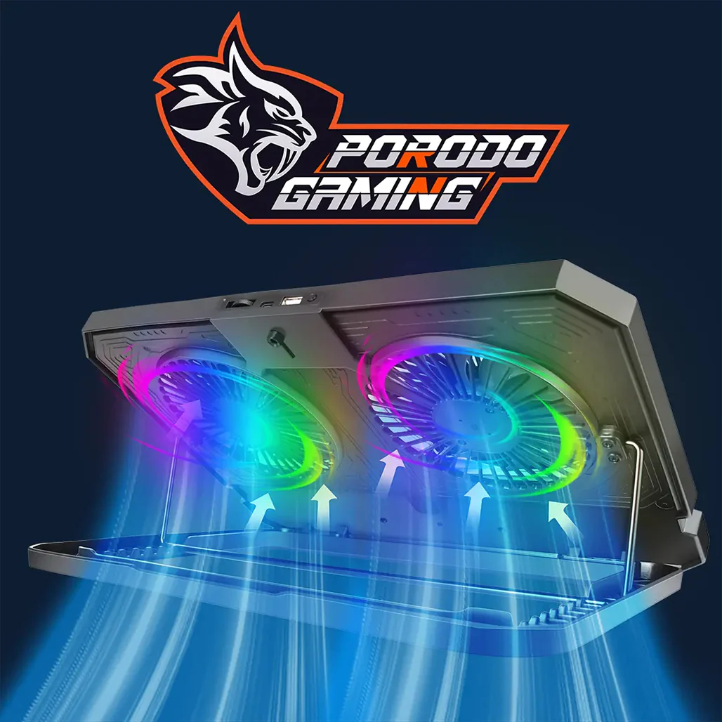 Porodo PDX121 Gaming Crystal Shell Laptop Cooling Pad - Black - Image 5