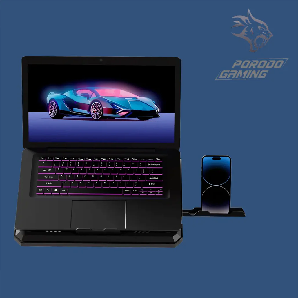 Porodo PDX121 Gaming Crystal Shell Laptop Cooling Pad - Black - Image 6