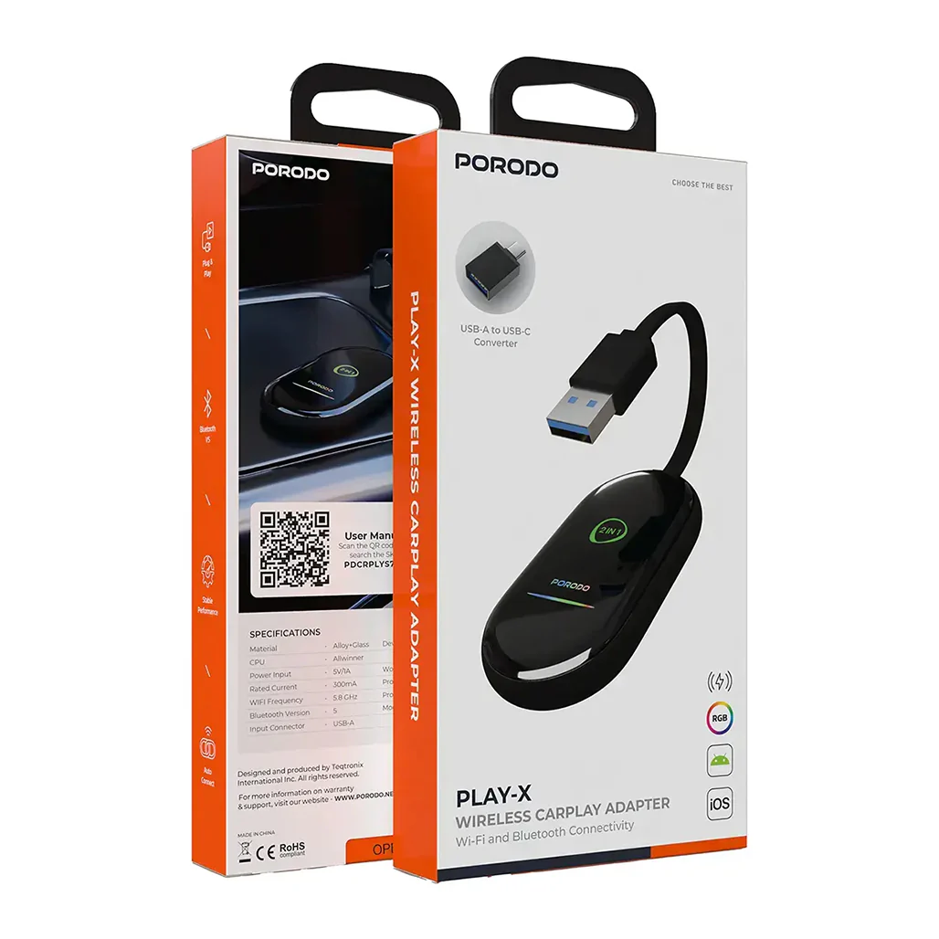 Porodo Play-X Wireless Carplay Adapter with Wi-Fi and Bluetooth Connectivity - Image 3