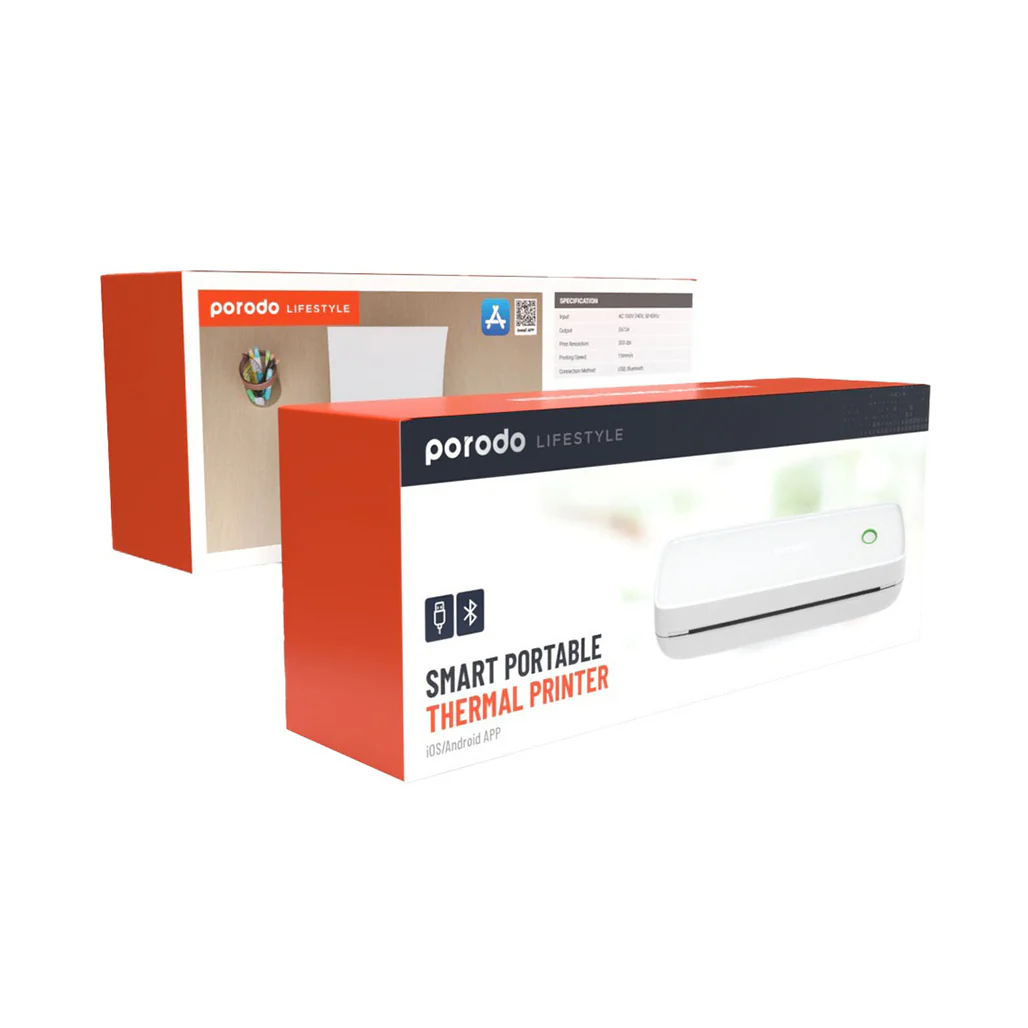 Porodo Portable Smart Thermal Printer - High-Definition Inkless Printing with USB & Bluetooth Connectivity - Image 3