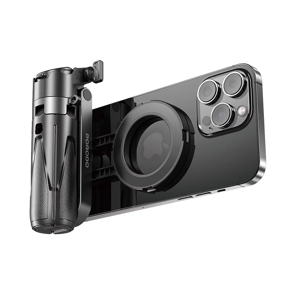 Porodo Quad Base Selfie Stick with 360° Rotation, Magnetic Mount, Wireless Shutter & Stable Aluminum Base – Black - Image 7