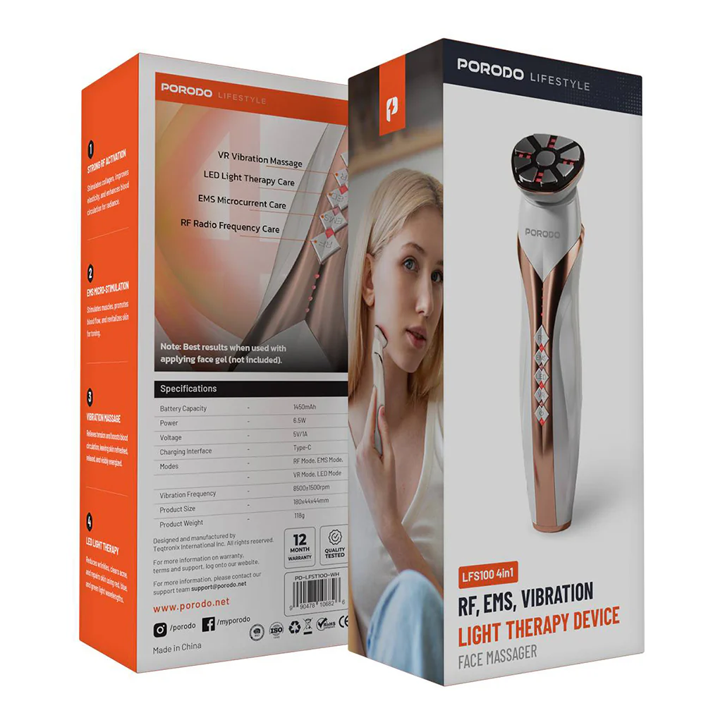 Porodo Lifestyle Vibration Light Therapy Device | EMS Micro-Stimulation, RF Activation, Anti-Aging, 1450mAh Battery, 8.5W Power – White - Image 5
