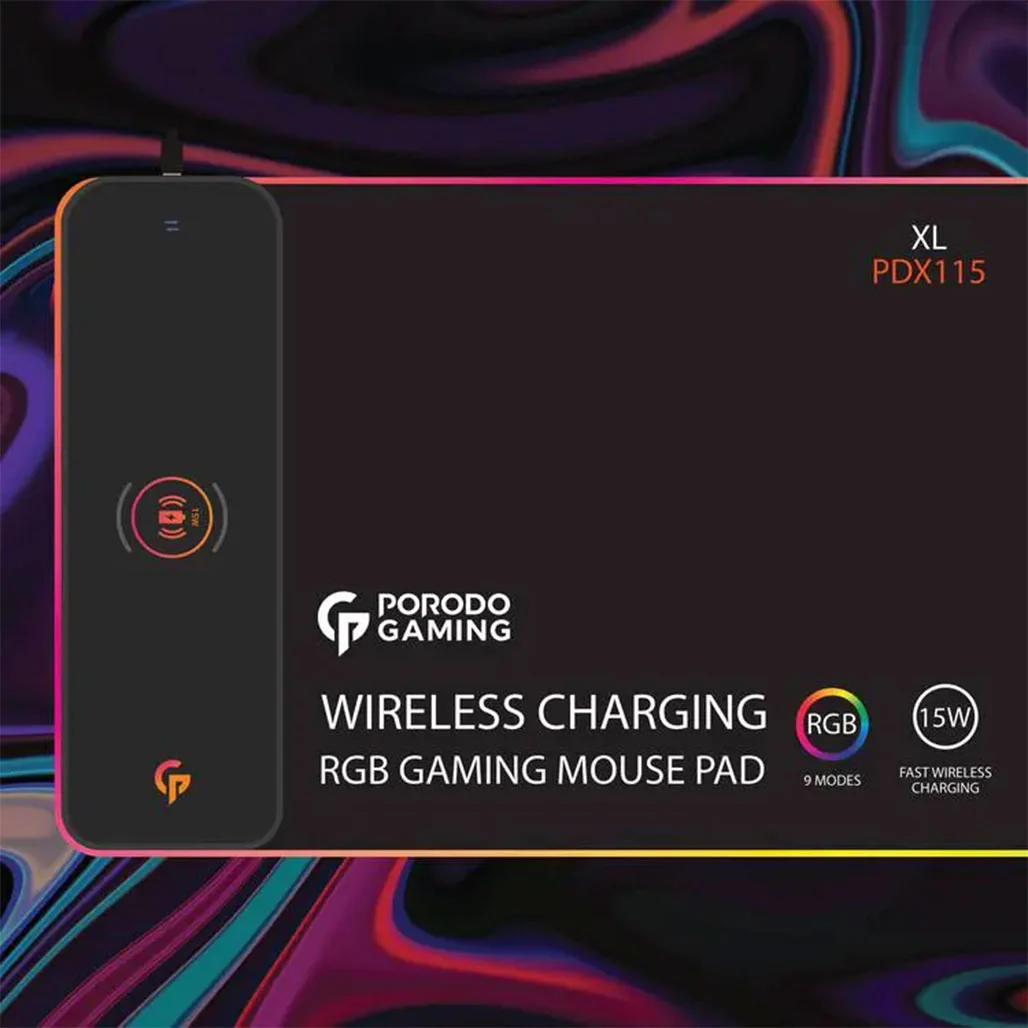 Porodo RGB Gaming Mouse Pad With 15W Fast Wireless Charger - Black - Image 3