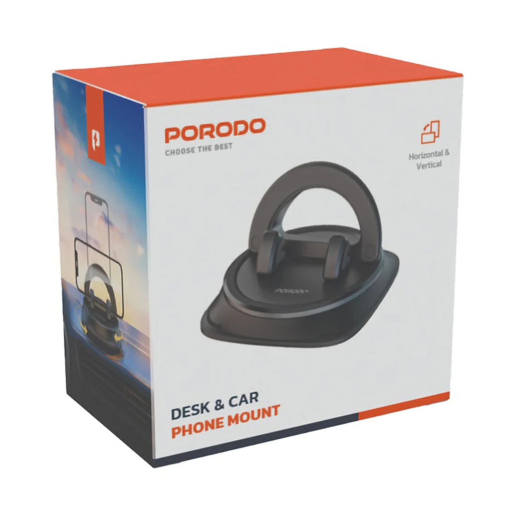 Porodo Rotatable Mobile Phone and Tablet Bracket with 360° Rotation - Black - Image 2