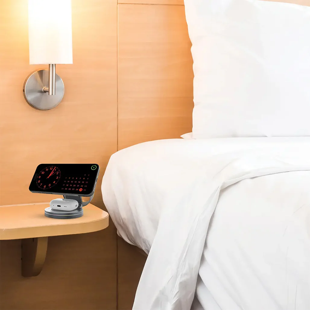 Porodo Rotating Base Three-Device Wireless Charger – Gray - Image 9