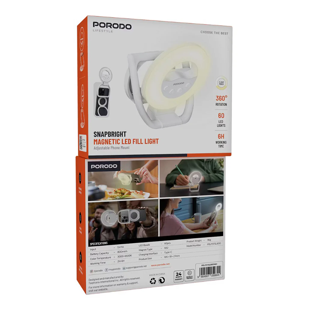 Porodo Snapbright Magnetic LED Fill Light with Adjustable Phone Mount - Image 4
