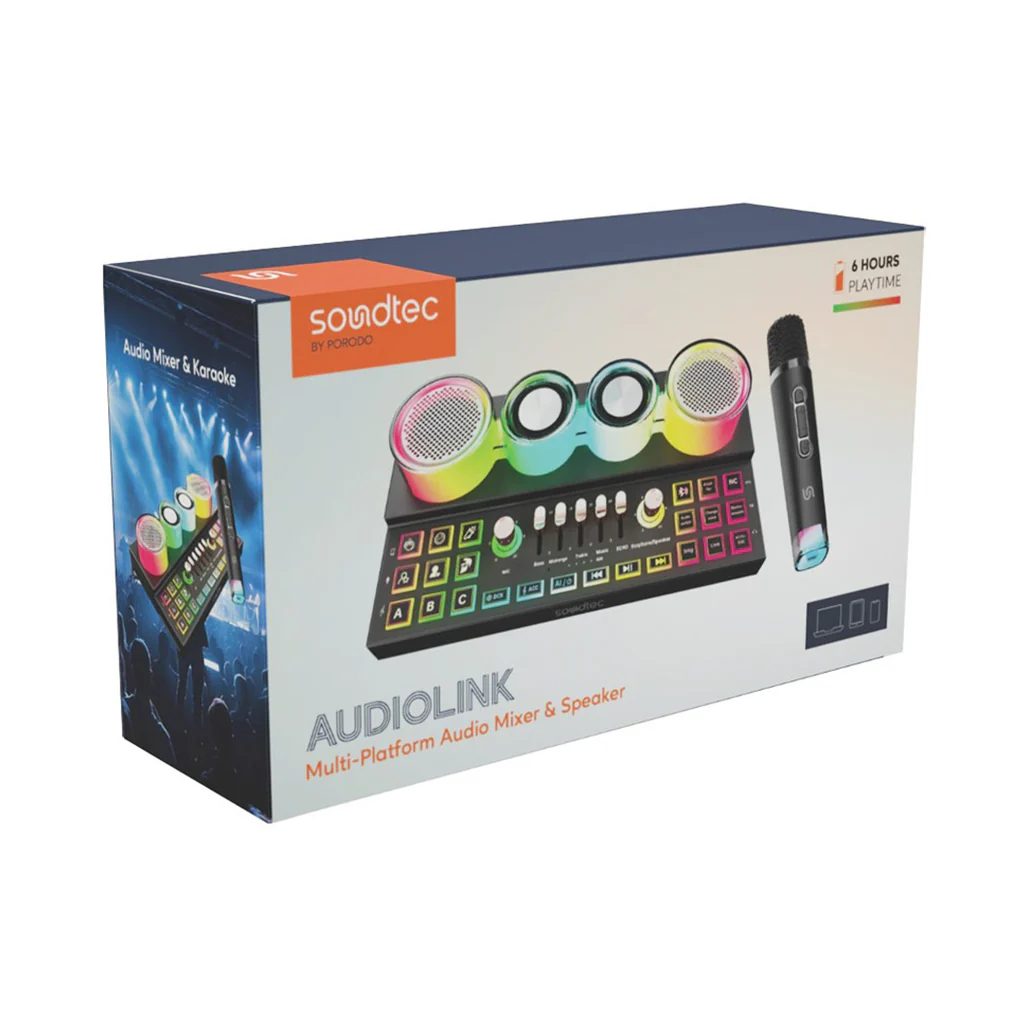 Porodo Soundtec Audiolink - Bluetooth Audio Mixer and Dual-Channel Speaker - Black - Image 4