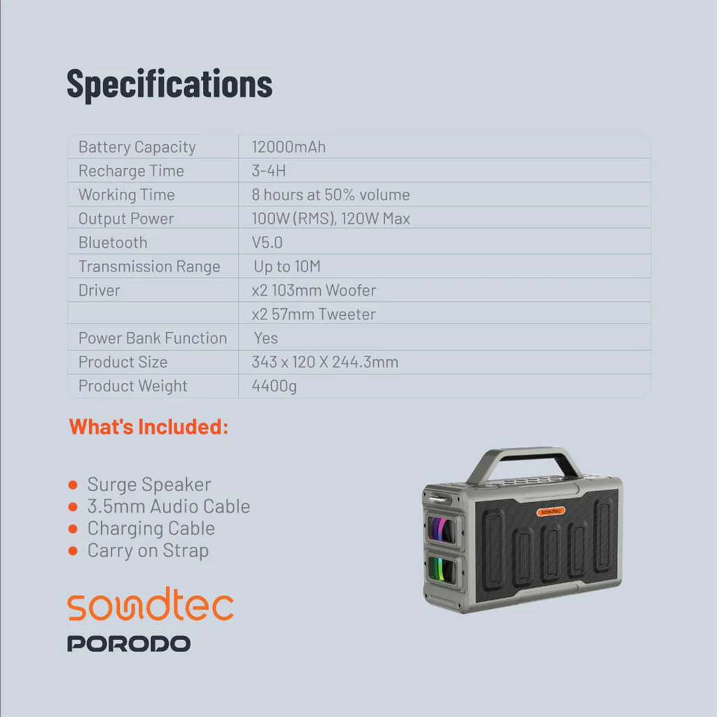 Porodo Soundtec Surge - 2.2 Channel Party Speaker - Image 5
