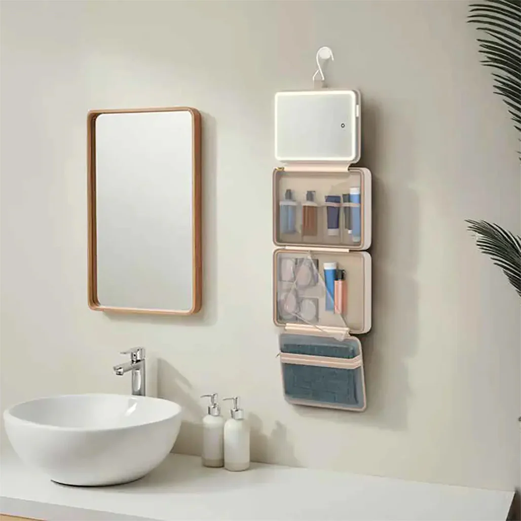 Porodo Travel Makeup Case with Detachable LED Mirror & Hanging Hook - Image 3