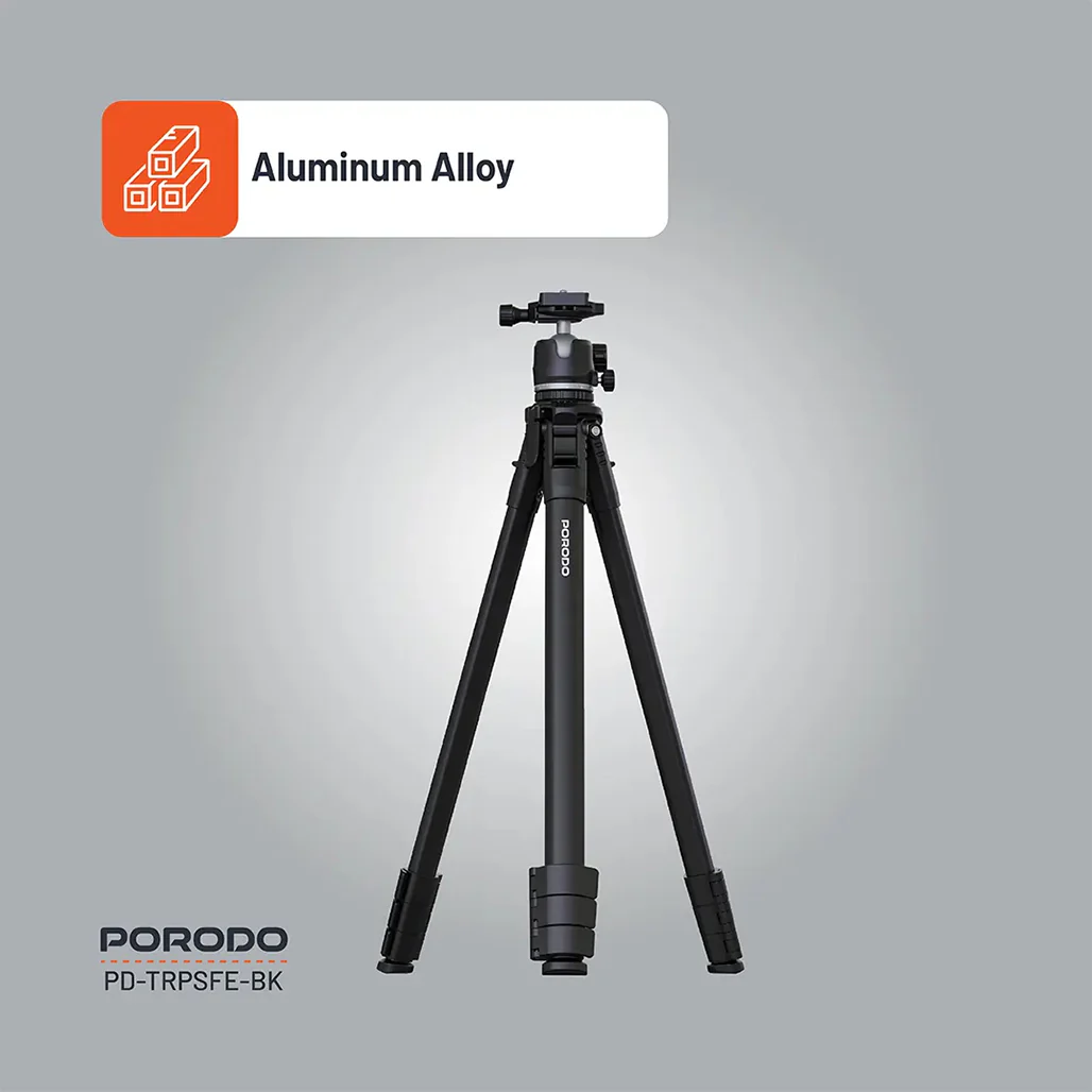 Porodo Ultra-Light Aluminum Tripod - Black | Portable, Durable, 360° Rotation, 10kg Load Capacity - Image 10