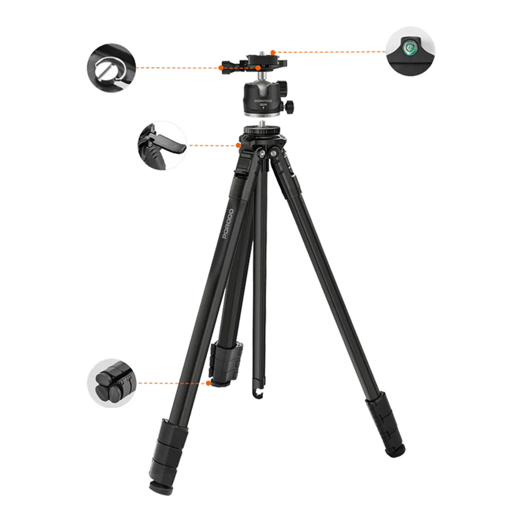 Porodo Ultra-Light Aluminum Tripod - Black | Portable, Durable, 360° Rotation, 10kg Load Capacity - Image 3