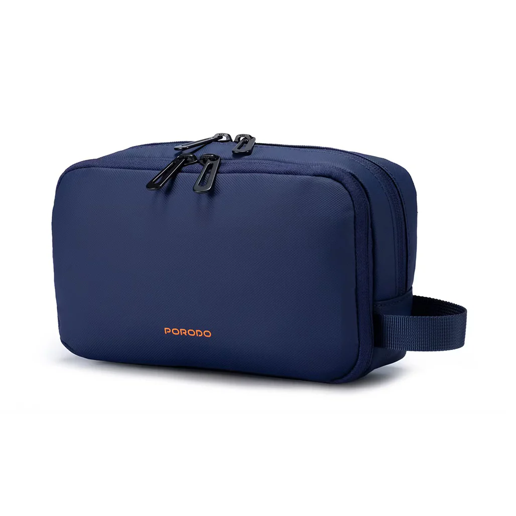 Porodo Organizer Pouch Navy – Dual Compartment Travel Bag with Water-Repellant Polyester & Mesh Pockets - Image 2