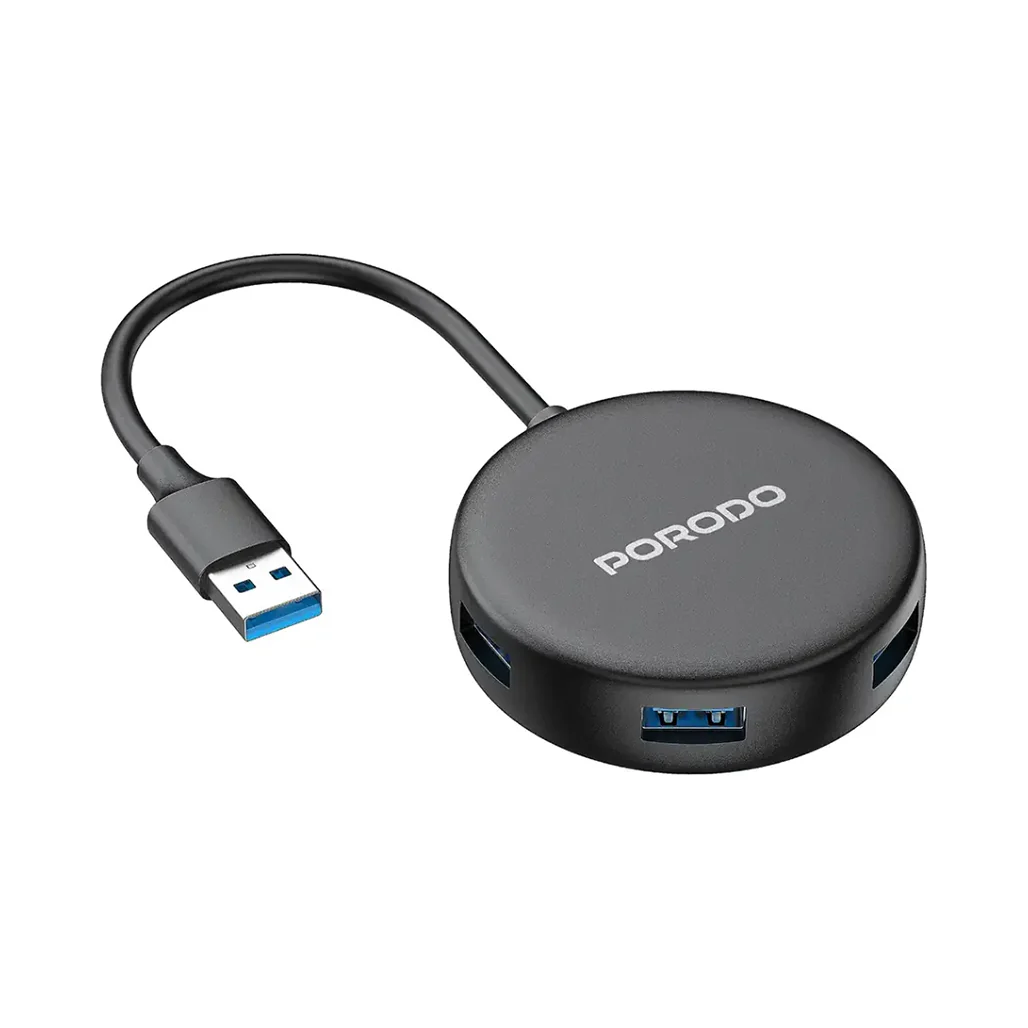 Porodo USB 3.0 Multi-Port Hub with USB-C Power Input – High-Speed 5Gbps Data Transfer, 4 USB Ports – Black - Image 2