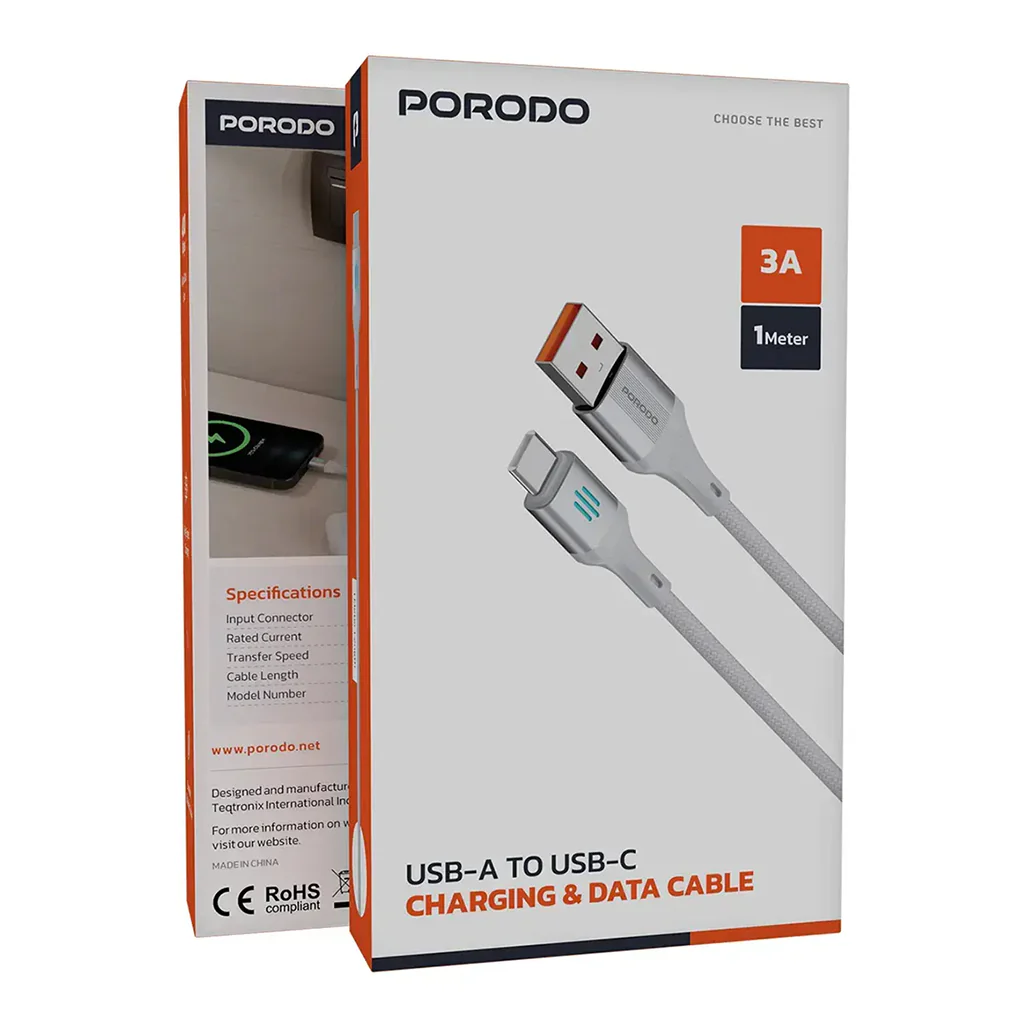 Porodo USB-A To USB-C Charging & Data Cable - Silver - Image 3