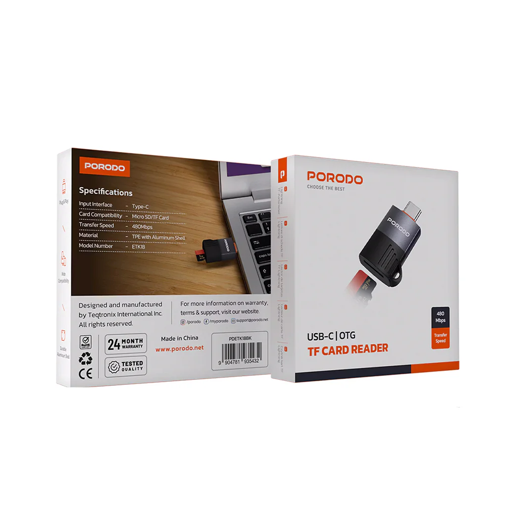 Porodo USB-C OTG TF Card Reader - PDETK18BK - Image 2