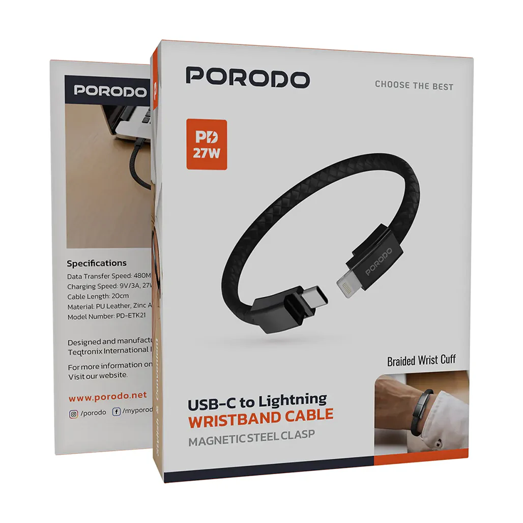 Porodo USB-C to Lightning Wristband Cable Magnetic Steel Clasp - Image 2
