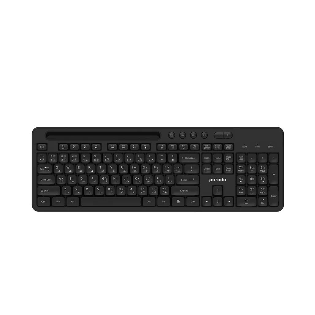 Porodo Wireless 2.4G+BT Keyboard with Pen/Phone Tray and Mouse - Black - Image 2