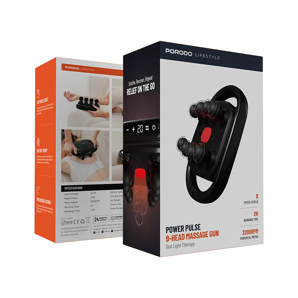 Porodo With 8 massage heads Type-C USB charge cable 1500mAh - Black - Image 5