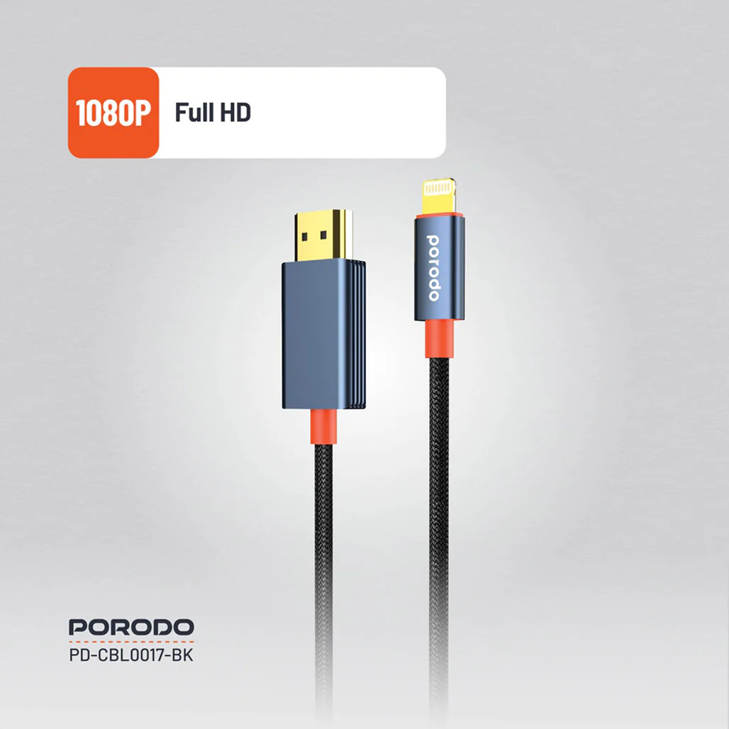 Porodo Woven Cable Lightning to HDMI - Black - Image 3
