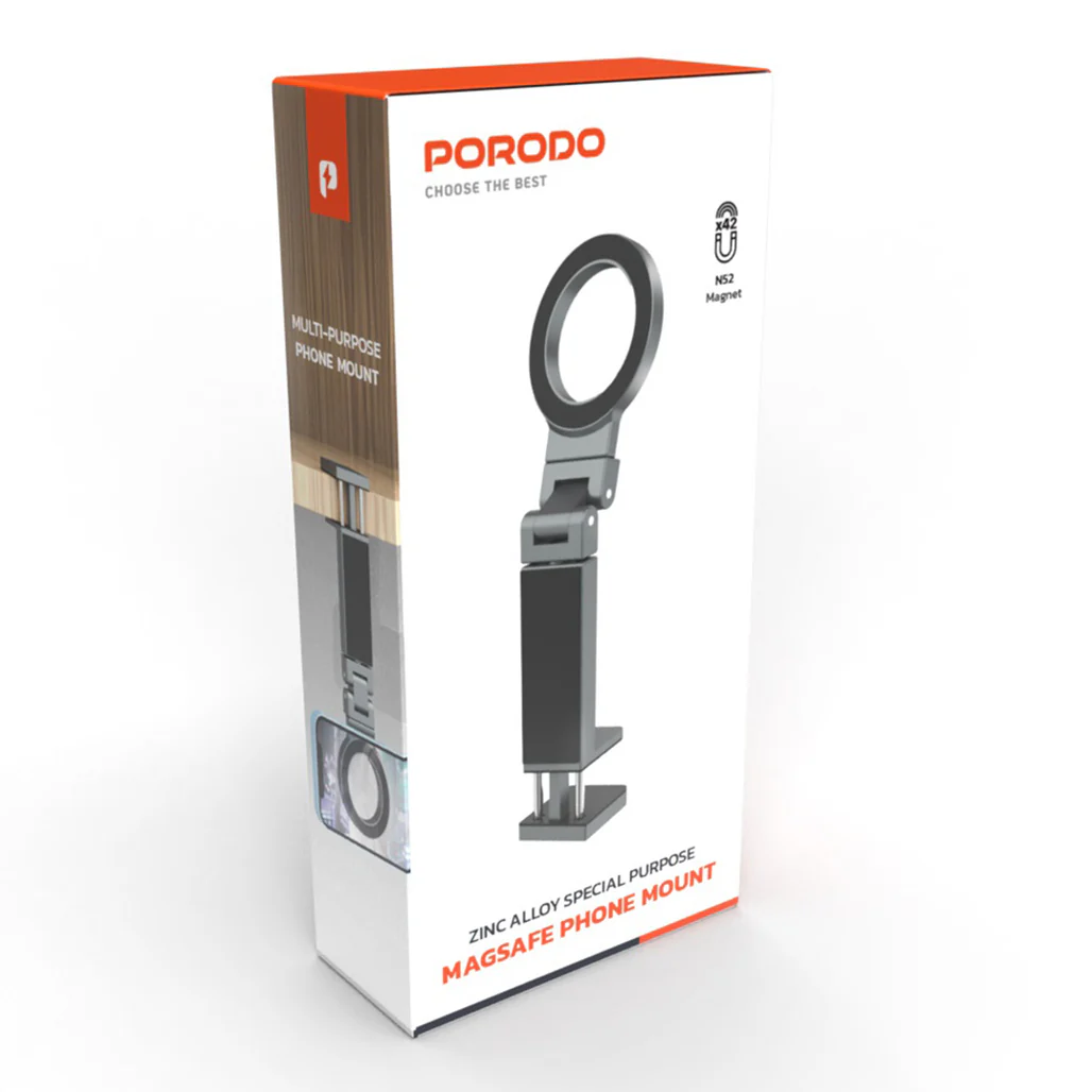 Porodo Zinc Alloy MagSafe Phone Mount - 360° Adjustable, Strong Magnetic Force - Black - Image 6