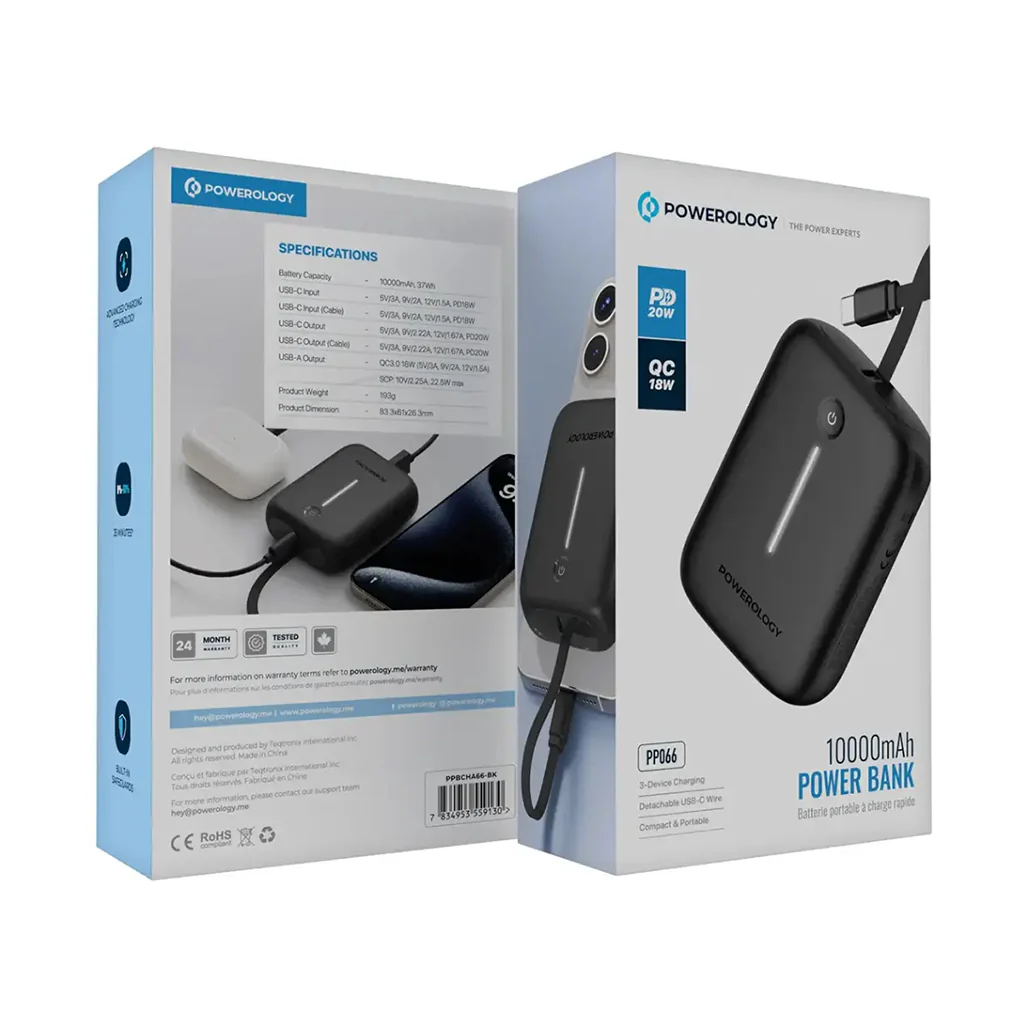 Powerology 10000mAh Power Bank - PPBCHA66-BK - Image 2