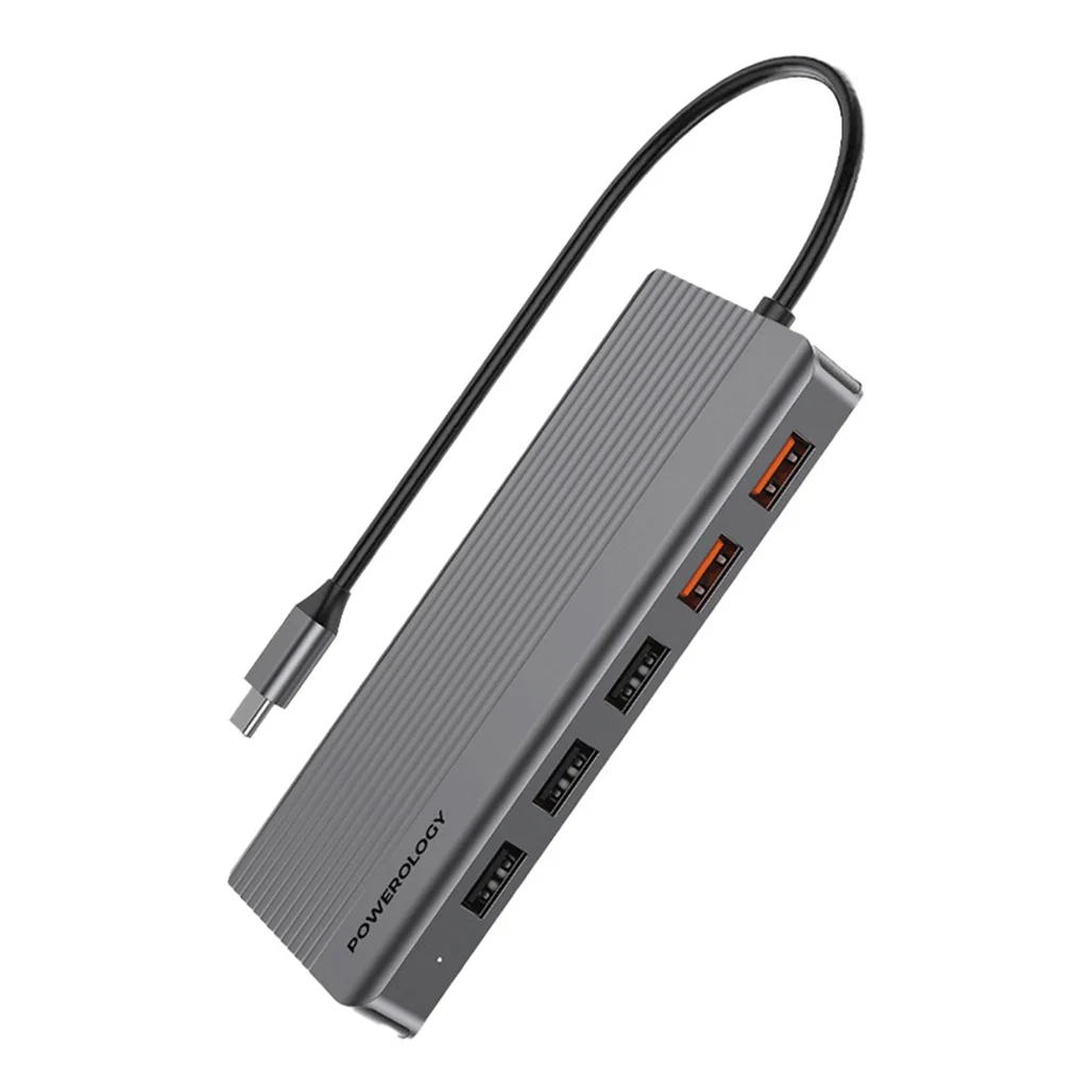 Powerology 12-in-1 USB-C Hub with Dual HDMI, Ethernet, 100W PD, VGA, USB, SD & MicroSD – Dark