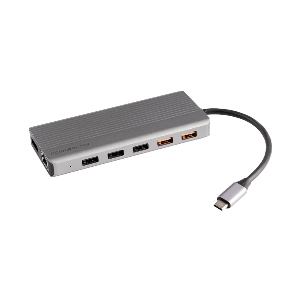 Powerology 12-in-1 USB-C Hub with Dual HDMI, Ethernet, 100W PD, VGA, USB, SD & MicroSD – Dark - Image 4