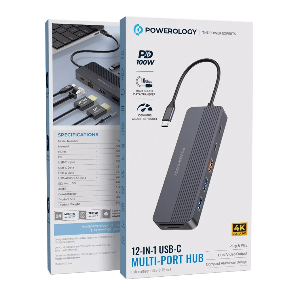 Powerology 12-in-1 USB-C Multi-Port Hub with 4K Dual Display - Image 2
