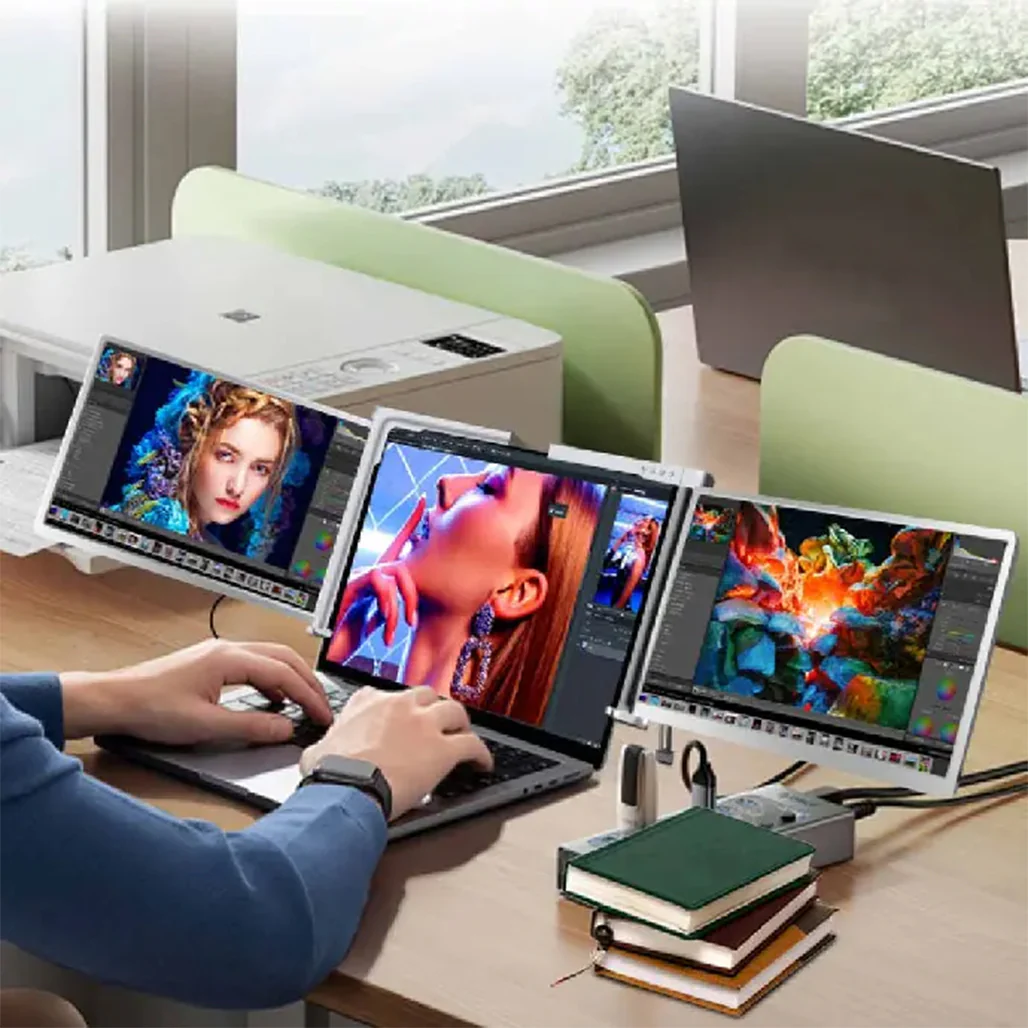 Powerology 13.3" Dual Screen Portable Monitor - Silver - Image 3