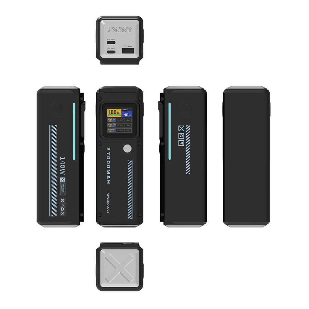 Powerology 27000mAh 140W PD Smart Display Power Bank – USB-C & USB-A Ports, Fast Laptop Charging, Compact Travel Battery Pack – Black - Image 5