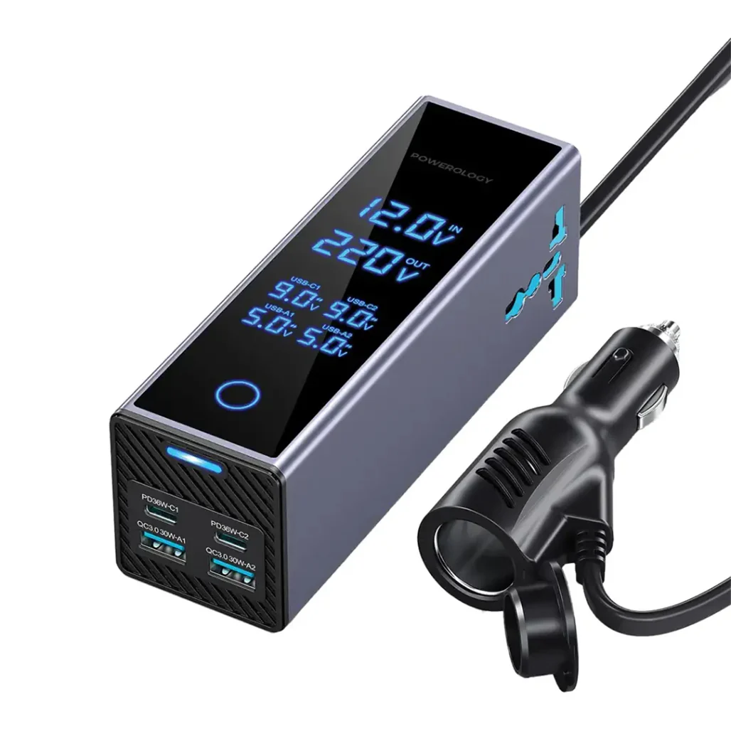 Powerology 2AC Socket Car Power Inverter - Gray
