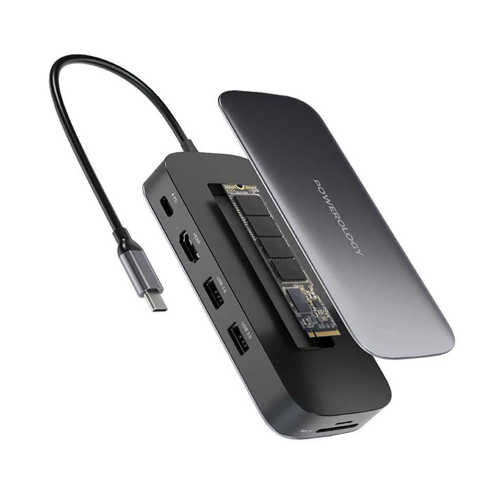 Powerology 512GB USB-C Hub & SSD Drive - All-in-One Connectivity and Storage with PD 100W - Gray - Image 2